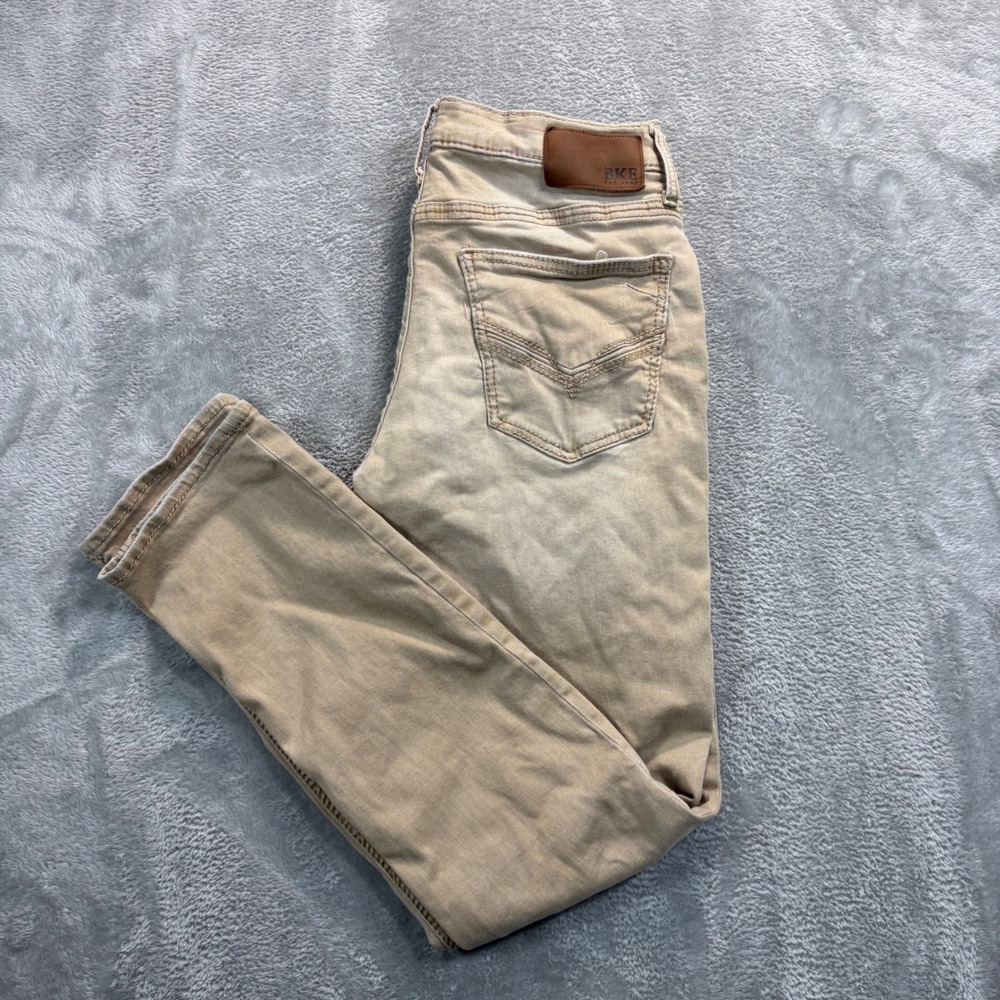 BKE Jake Straight Pants Mens 33x32 Tan Khaki Stretch Denim Casual Workwear